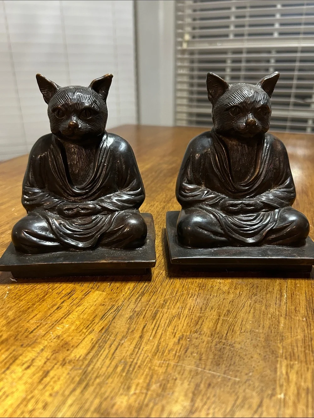 Pair of Cast Iron Cat Meditating Buddha Bookends - Home Accents
